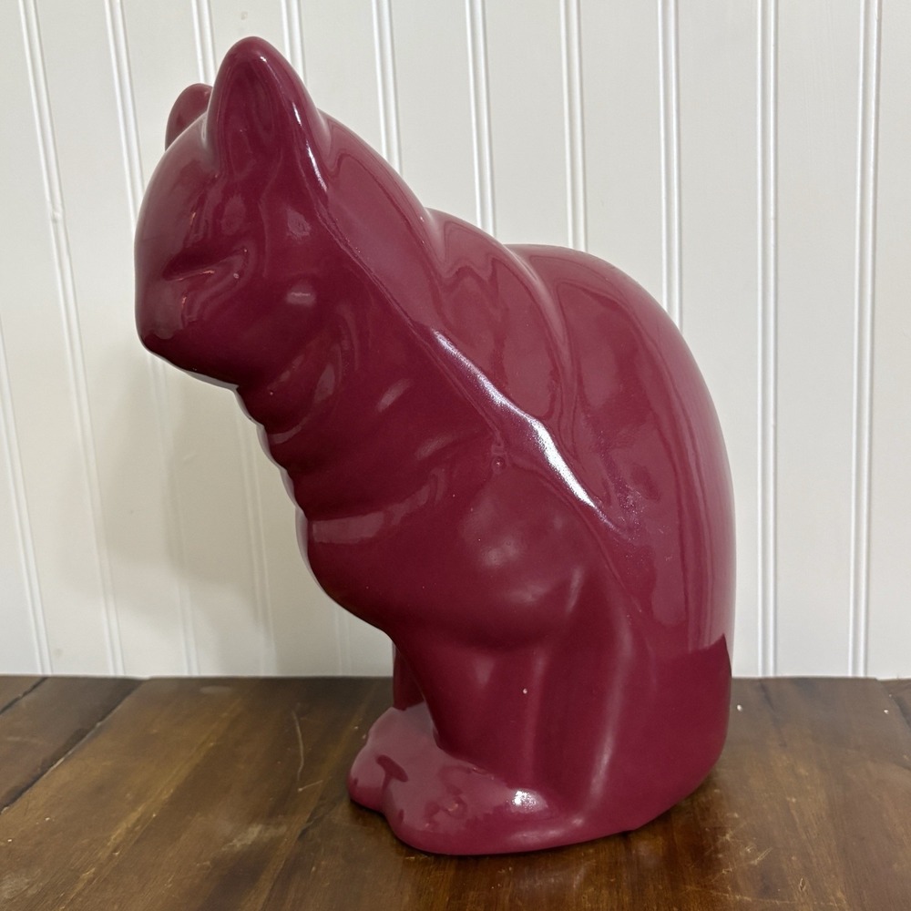 Vintage Bybee Kentucky Pottery Cranberry Cat Statue 12" Large Life Size Statue